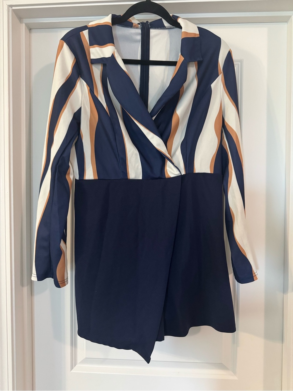 SHEIN Navy, Cream and Tan Striped Wrap Tunic